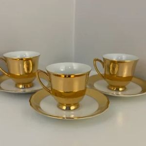 RGK Czechoslovakia Fine China, White Porcelain and 24k Gold Turkish Coffee Cups
